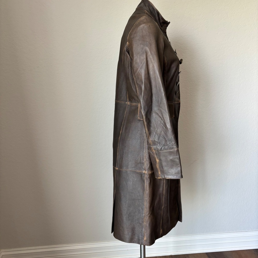 Vintage Newport News Distressed Brown 100% Leather Military Steampunk Jacket - Picture 4 of 9